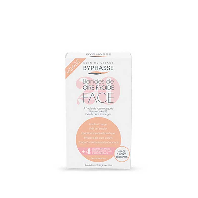 BYPHASSE COLD WAX STRIPS FACE & DELICATE AREAS FOR SENSITIVE SKIN (20 strips + 4 wipes)