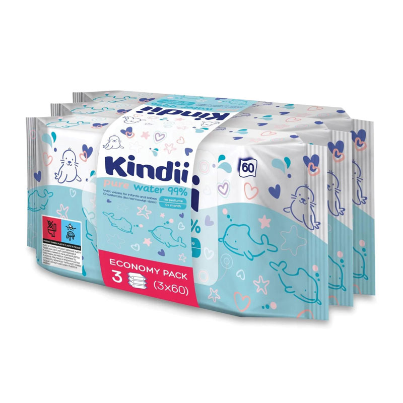 Kindii Pure Water 99% wipes 3x60 pcs